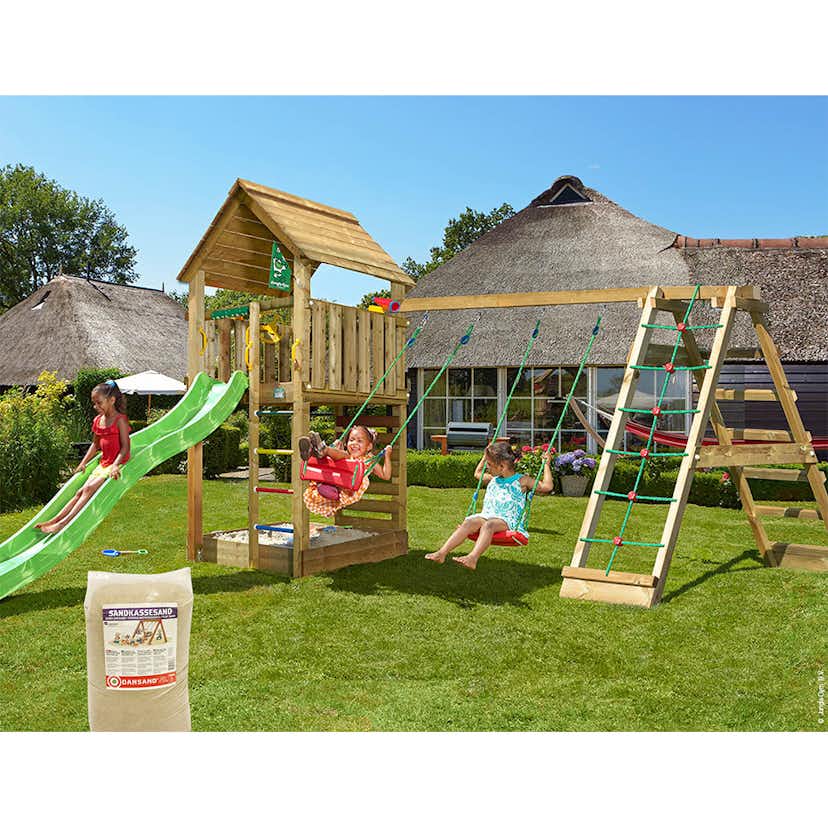 Lektorn Jungle Gym Cabin 2.1 Klättermodul Grön Rutschkana & Sand