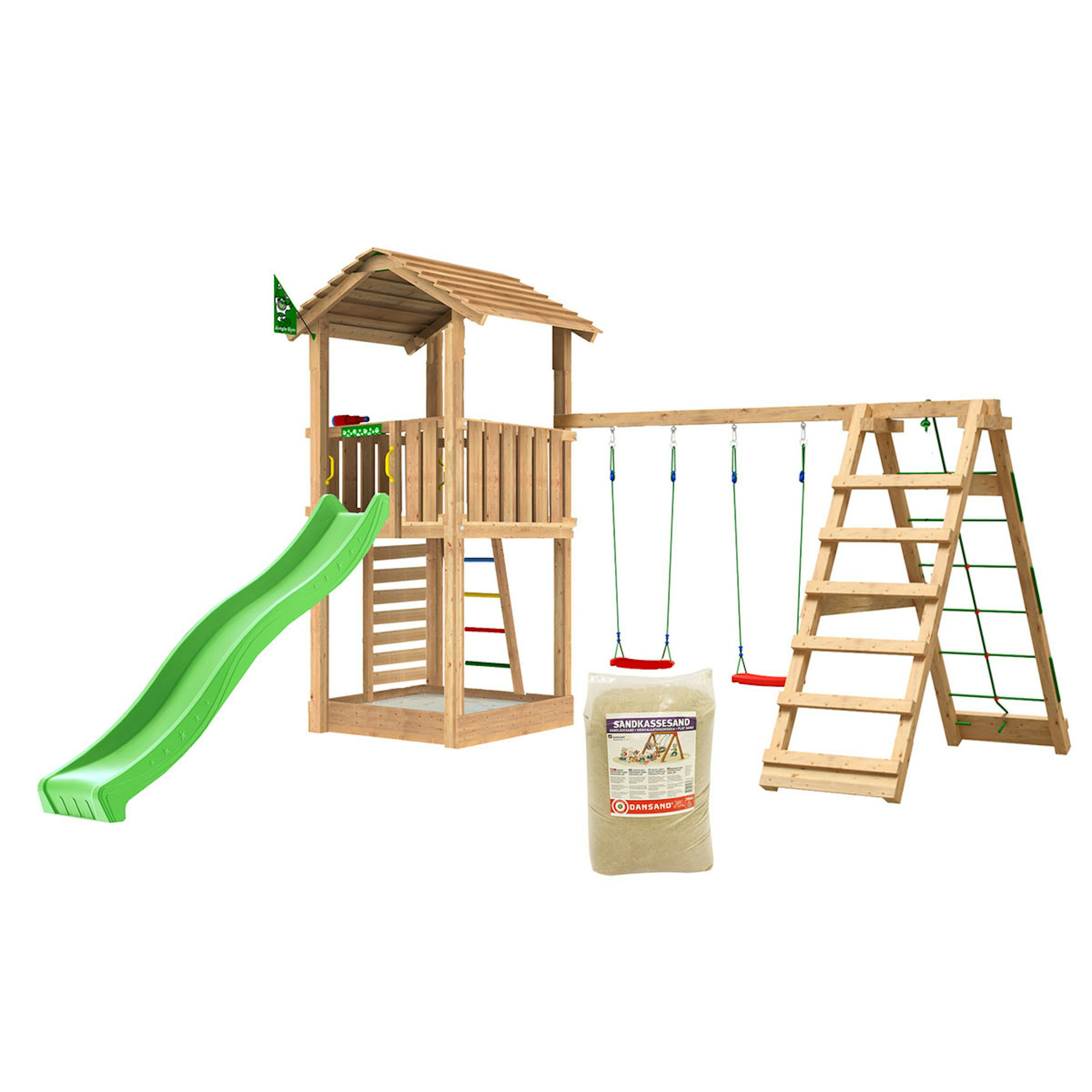 Lektorn Jungle Gym Mansion 2.1 Klättermodul Grön Rutschkana & Sand