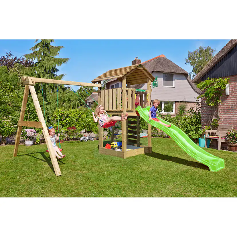 Lektorn Jungle Gym Cottage 2.1 Gungmodul Grön Rutschkana & Sand