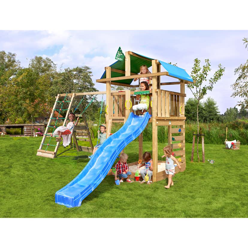 Lektorn Jungle Gym Fort 2.1 m/2 Climb Modul Med Blå Rutschkana