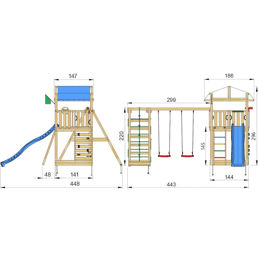 Lektorn Jungle Gym Fort 2.1 m/2 Climb Modul Med Blå Rutschkana