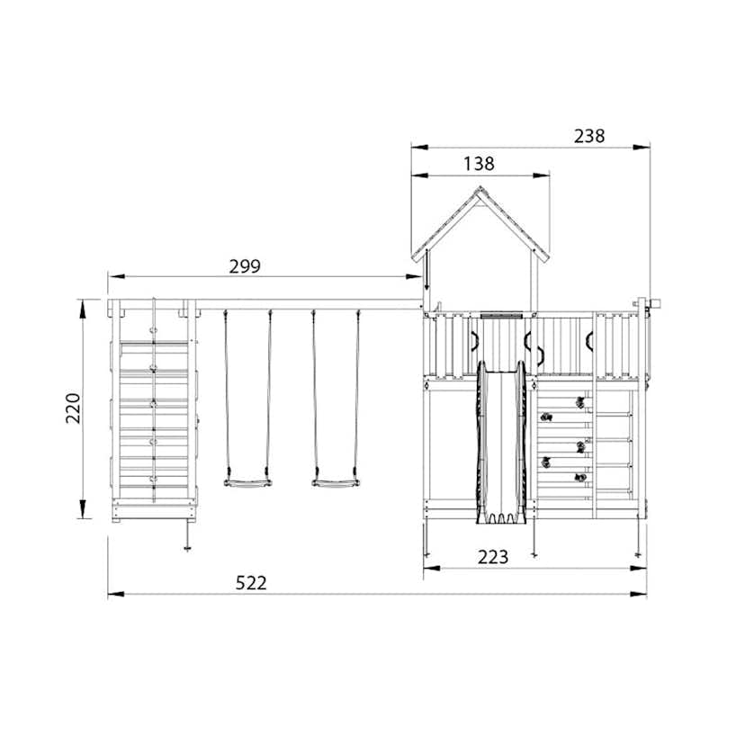 Lektorn Jungle Gym Cottage 2.1 Klättermodul Blå Rutschkana & Sand