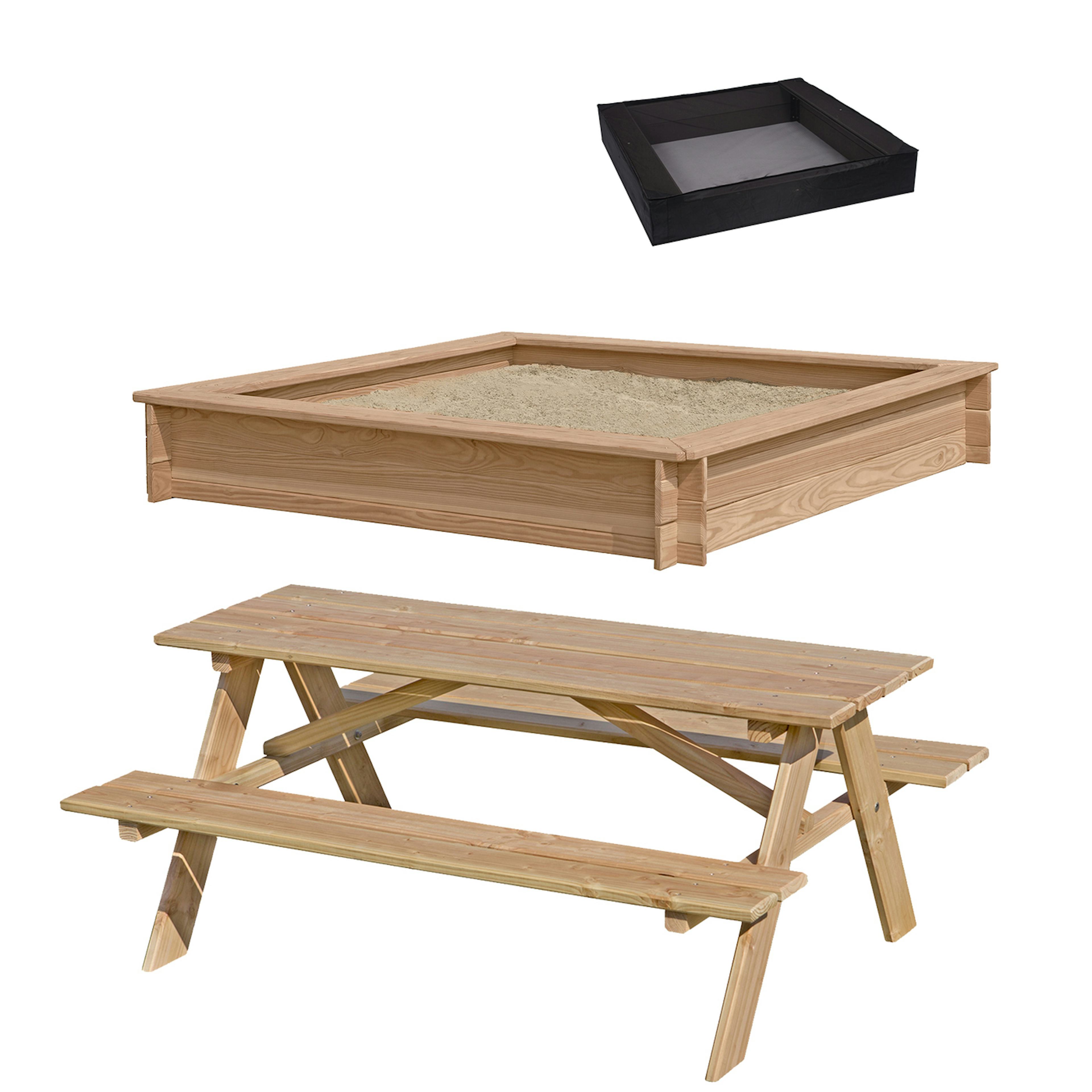 Sandlåda Nordic Play 150 X 150 cm Inkl Nät och Picknickbord