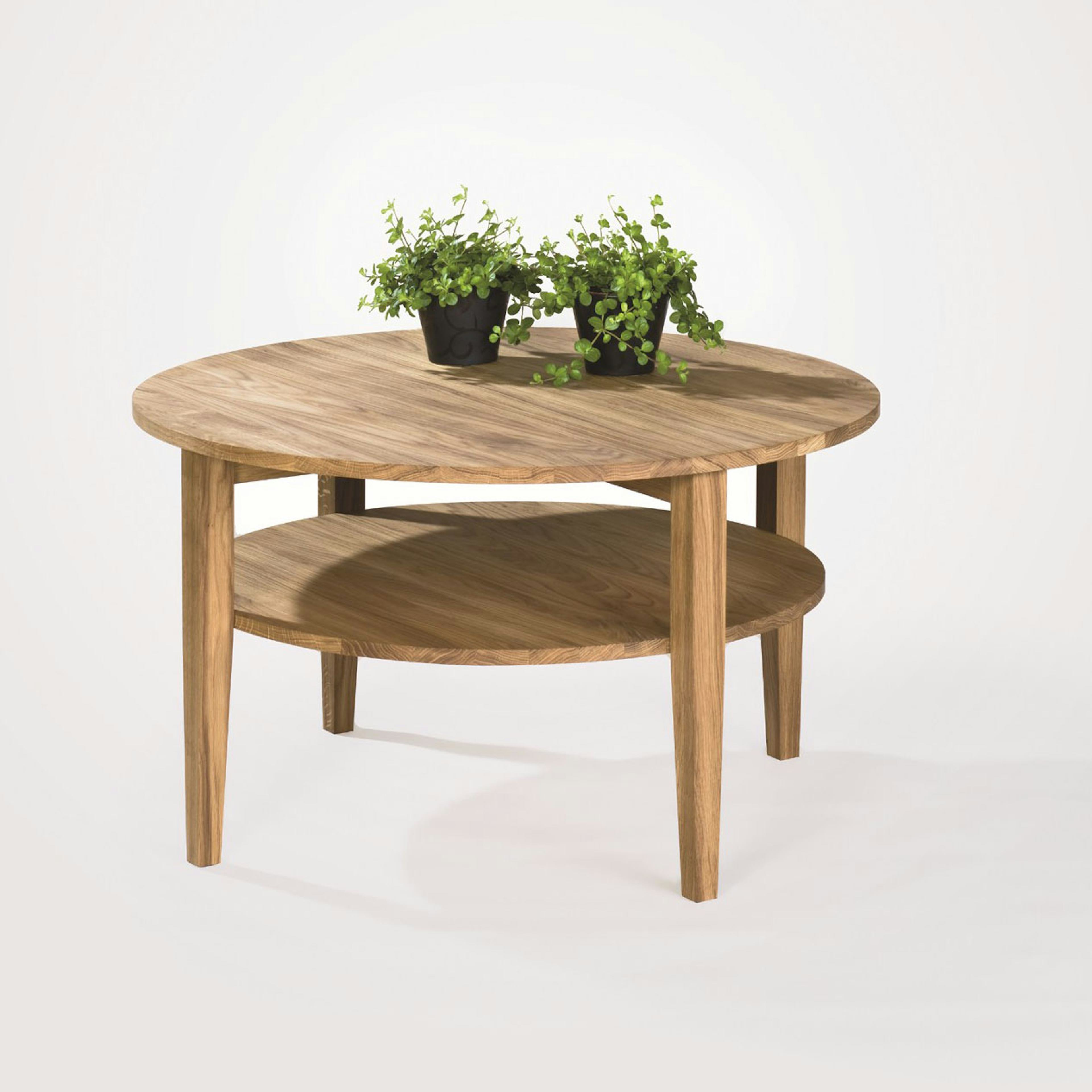 Soffbord Stenexpo Atlanta Runt Vardagsrumsbord i Massiv Ek med Hylla Ø80cm