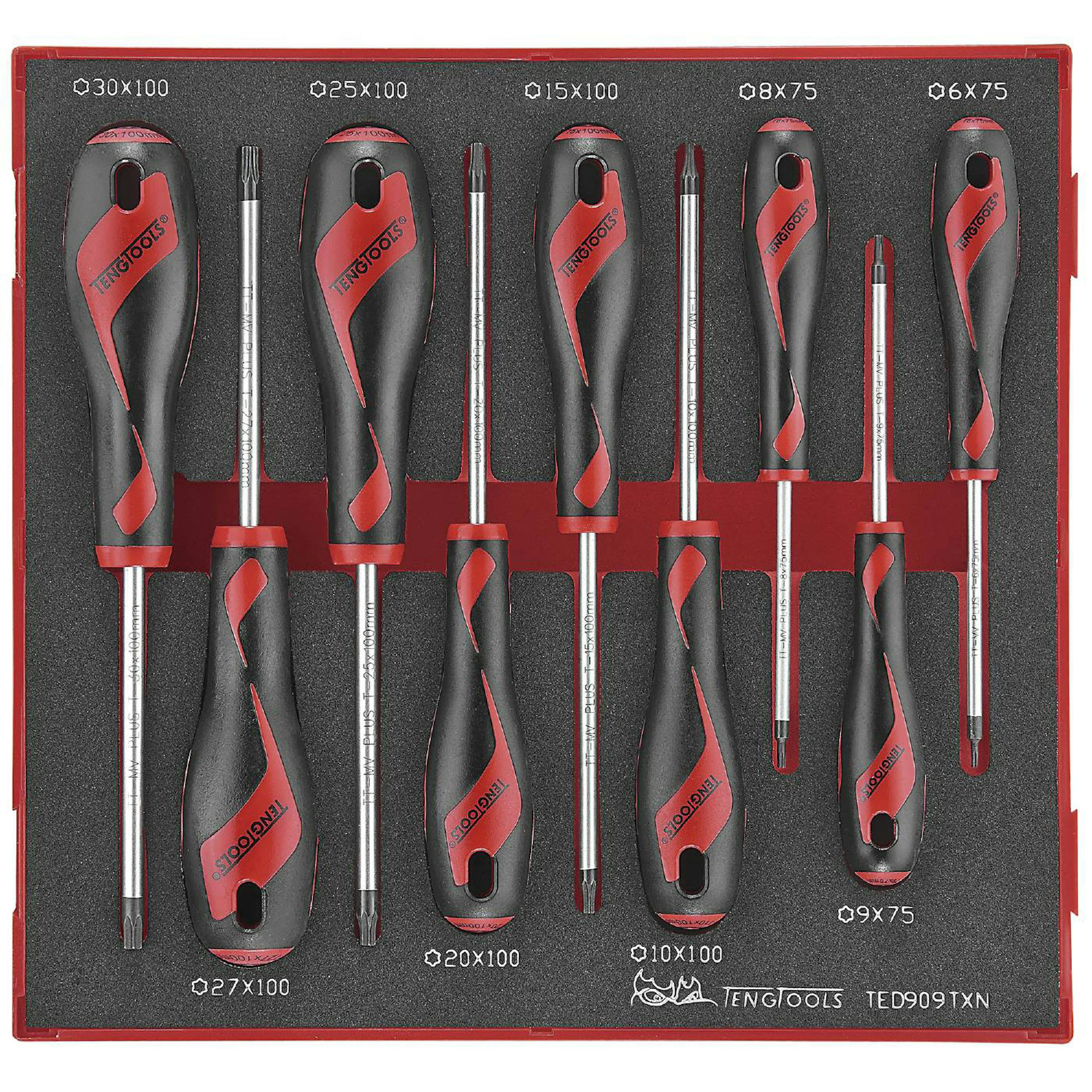 Skruvmejselsats för TX-spår 9 delar Teng Tools TED909TXN