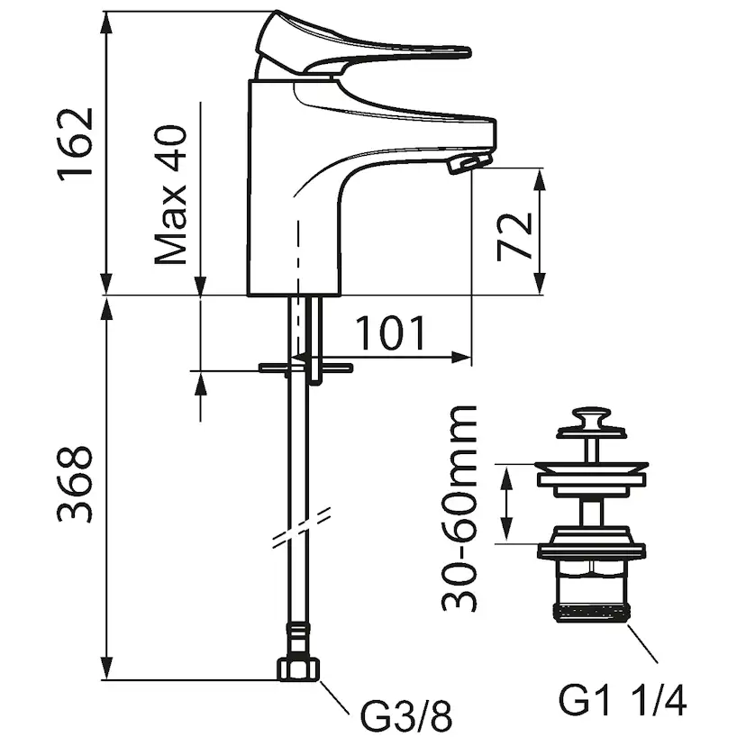 Tvättställsblandare FM Mattsson 9000XE Krom med Silpluggventil