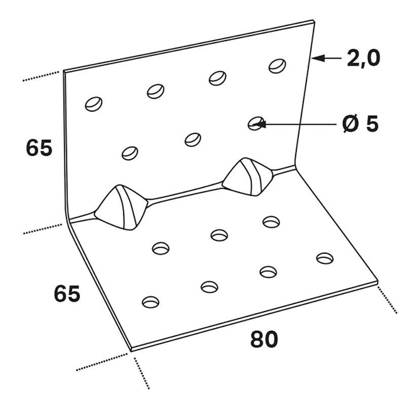 Vinkelbeslag FAST ABS 65x65x2,0x80 mm