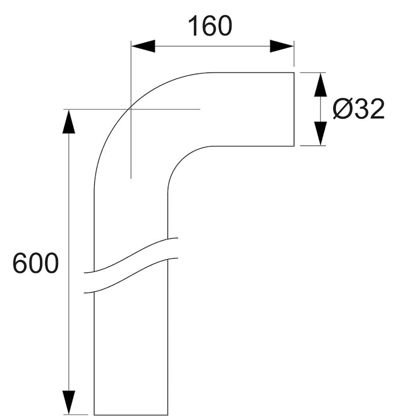 ABS-rör Purus 90° Ø32x160x600