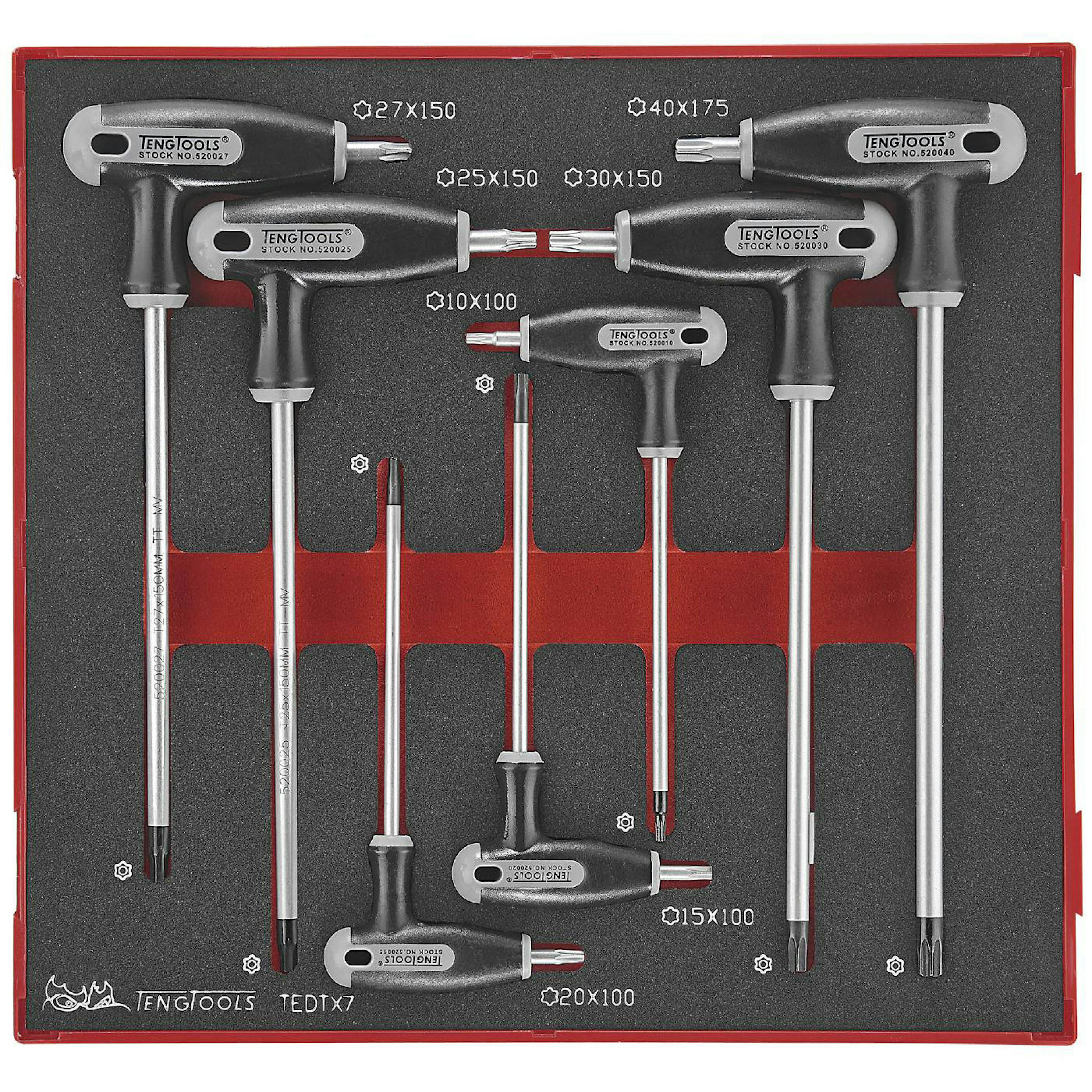 TX/TPX nyckelsats 7 delars med T-handtag Teng Tools TEDTX7