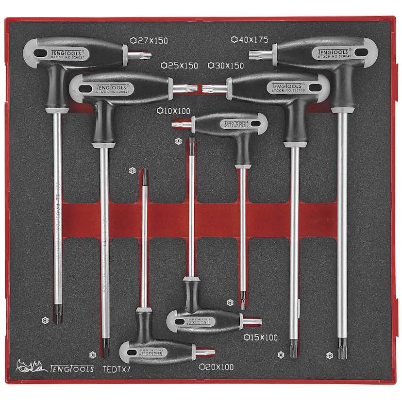 TX/TPX nyckelsats 7 delars med T-handtag Teng Tools TEDTX7
