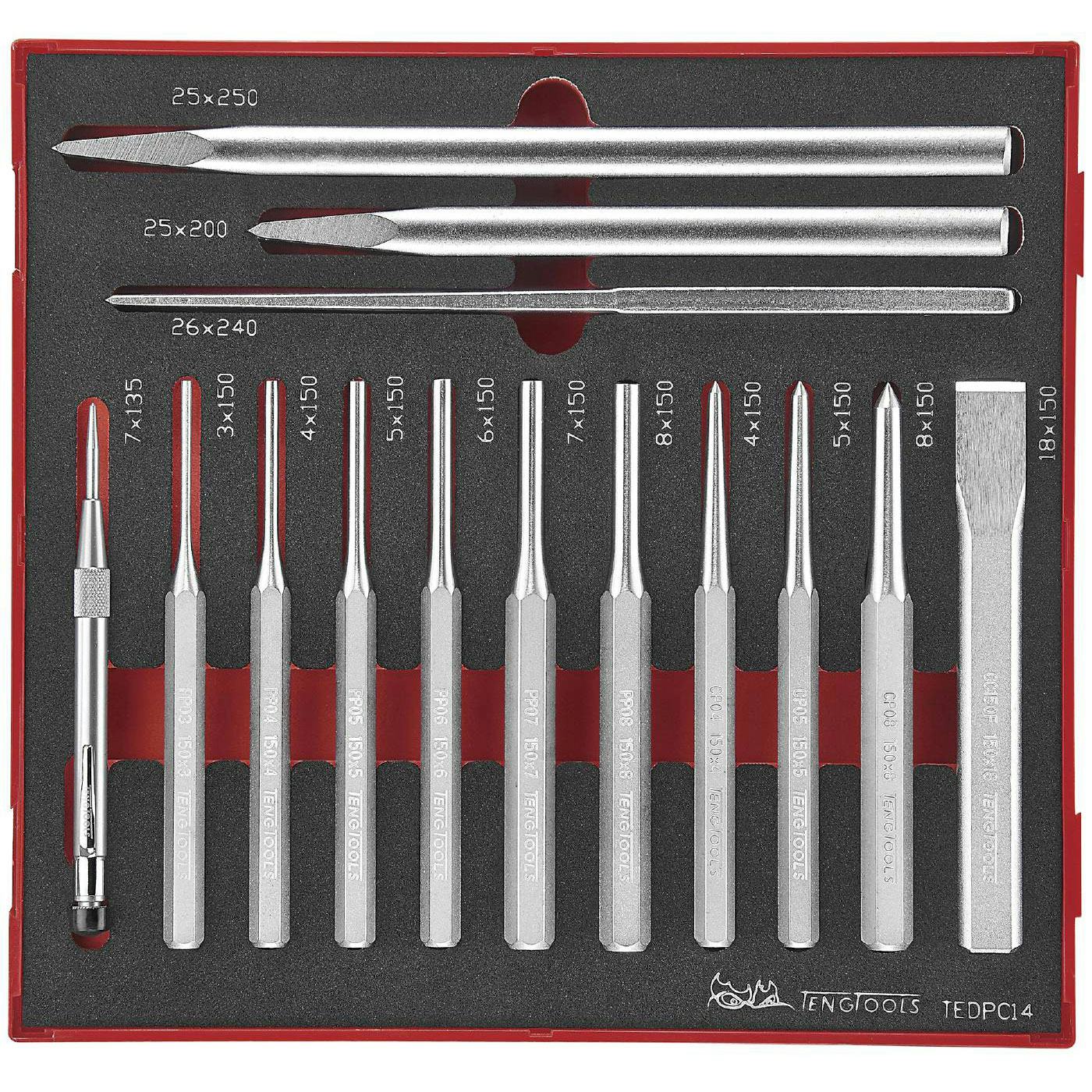 Drivdorn/huggmejselsats 14 delar Teng Tools TEDPC14