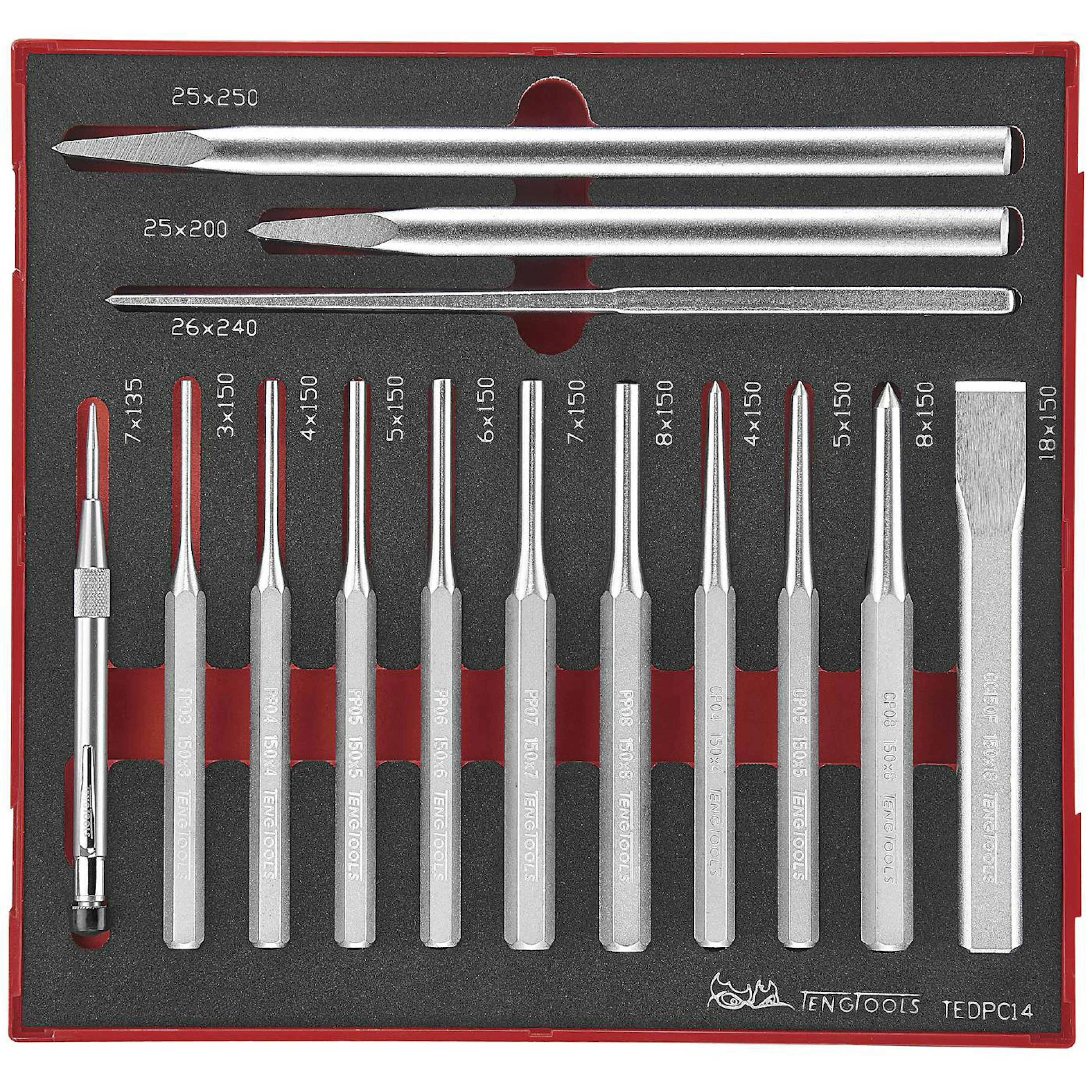 Drivdorn/huggmejselsats 14 delar Teng Tools TEDPC14