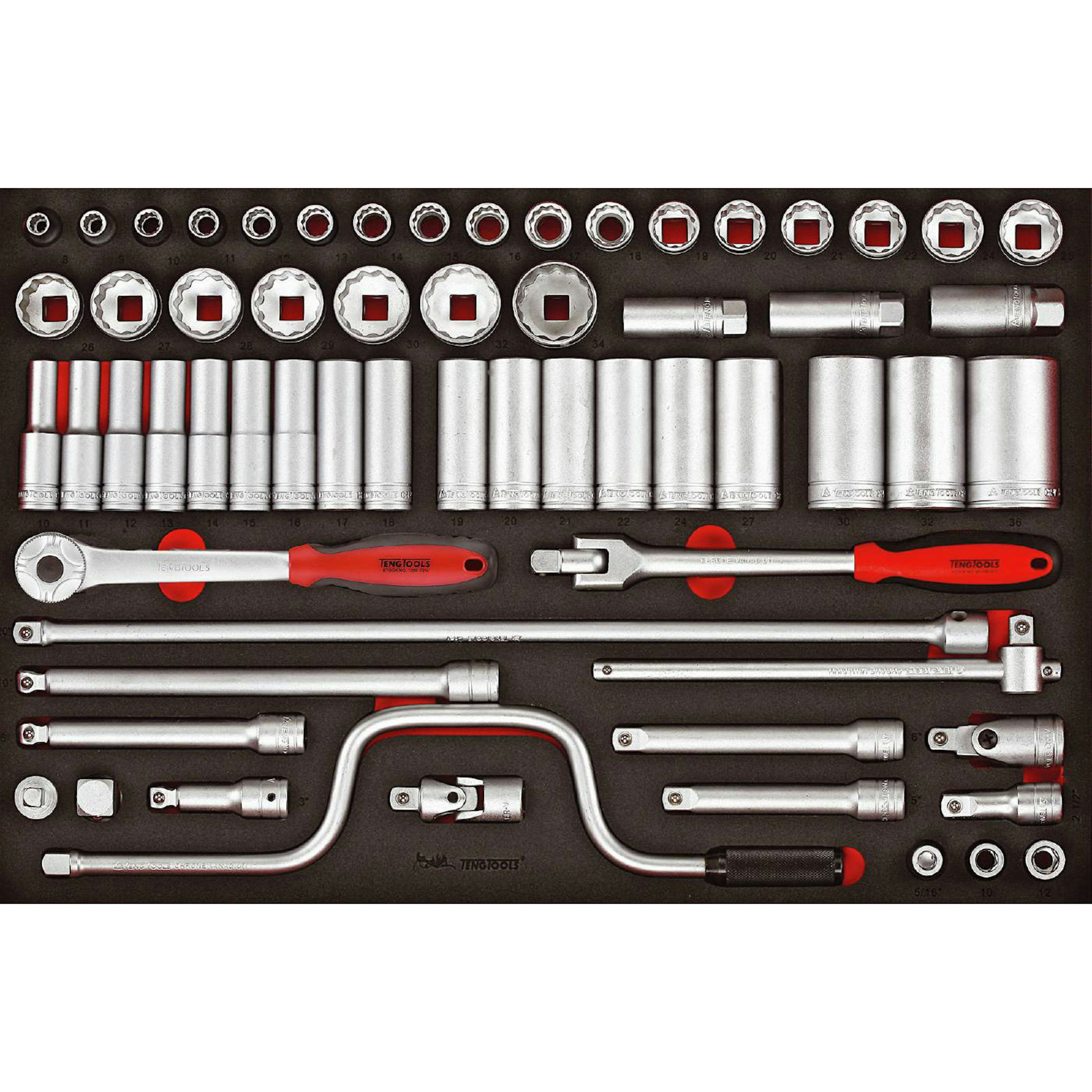 Hylsnyckelsats 63 delar med 1/2 tum fyrkantsfäste Teng Tools TTESK63