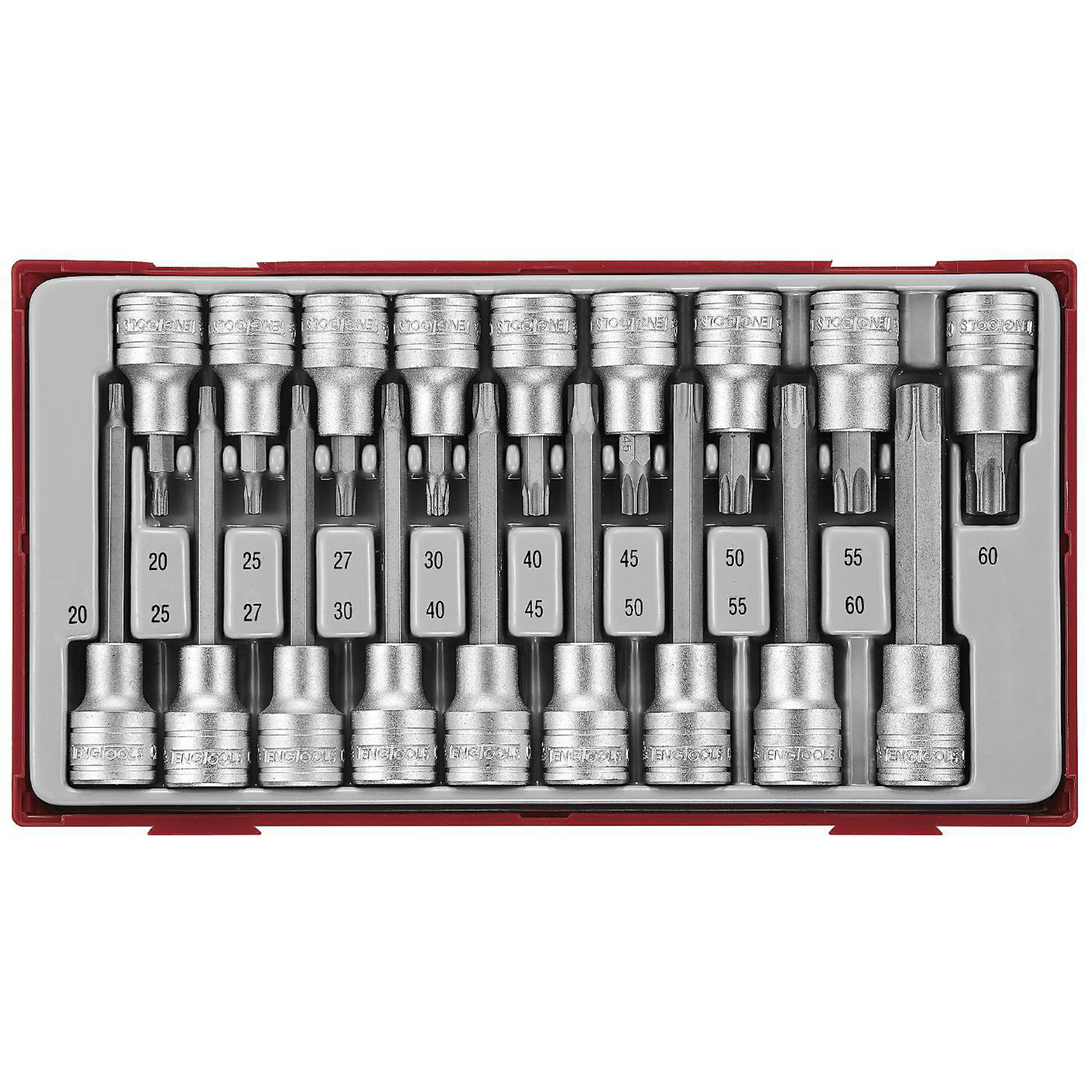 Hylsbitssats 18 delar för TX-spår, 1/2 tum fyrkantsfäste Teng Tools TTTX18