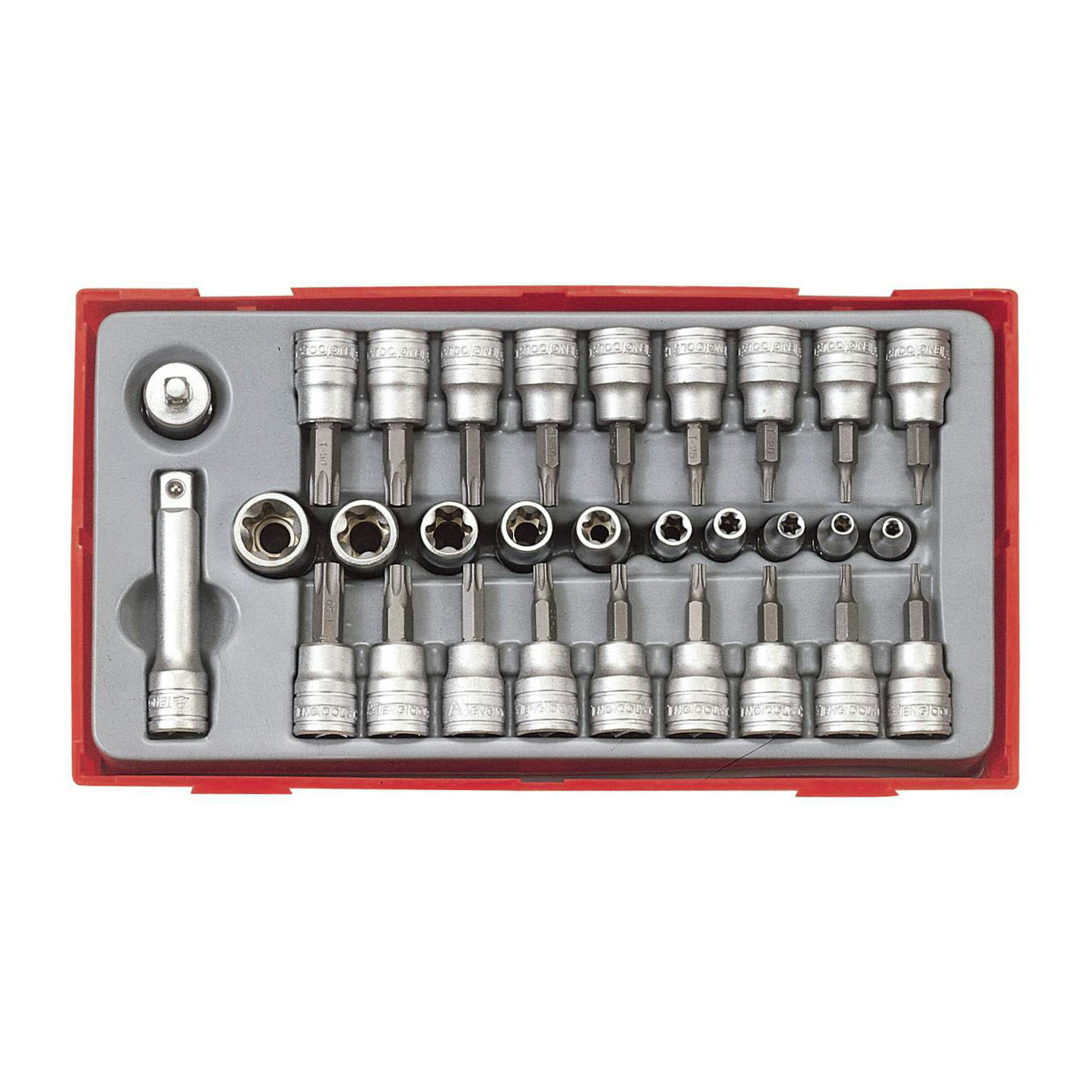 TX-hylssats 30 delars med 1/4 tum och 3/8 tum fyrkantsfäste Teng Tools TTTX30