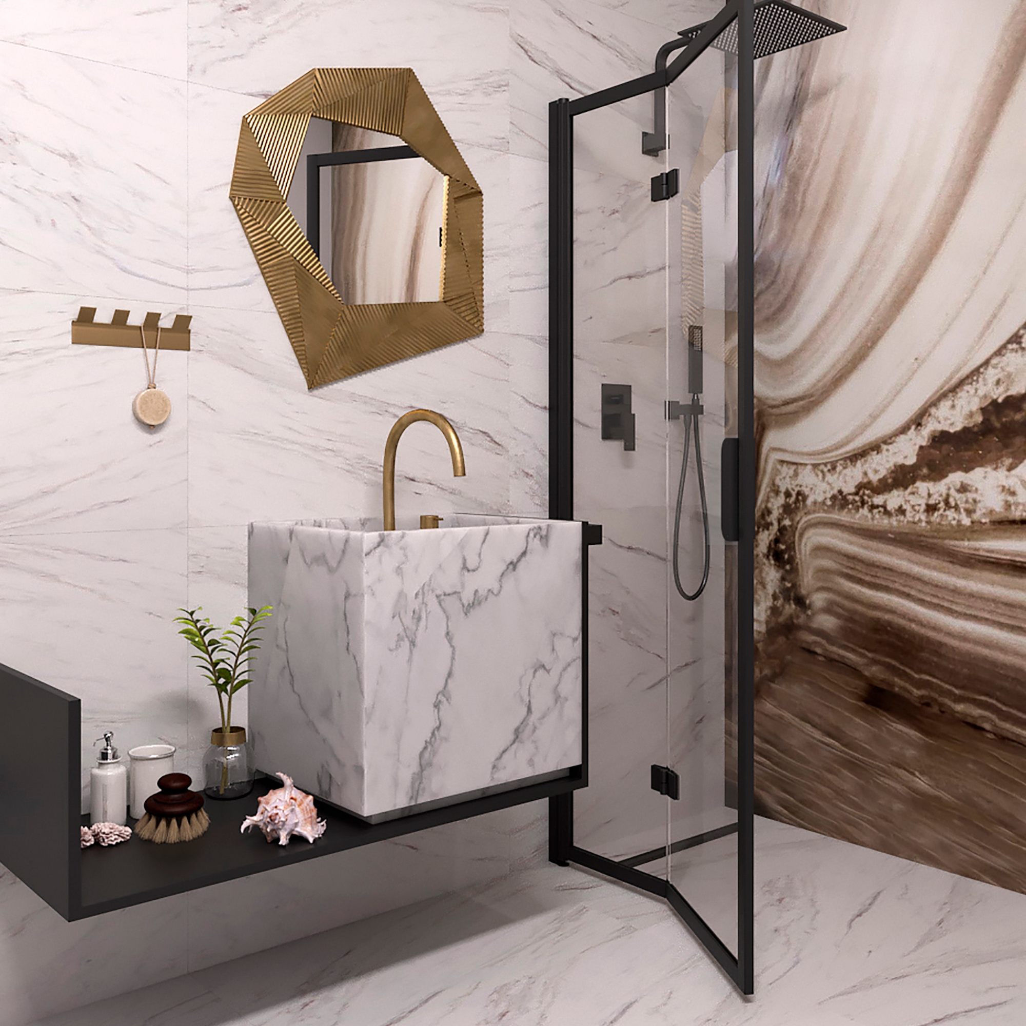 Duschdörr Hietakari Bläk 881 New York Vikbar