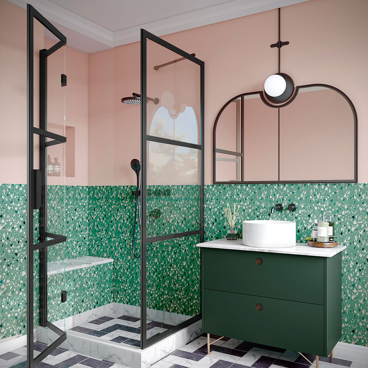 Duschhörn Hietakari Bläk 888 Tokyo Fast Vägg och Vikbara Dörr