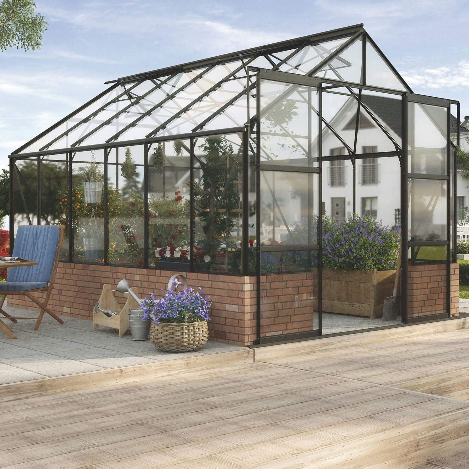 Växthus På Mur Vitavia Cassandra 9,9 kvm med Toppdekor Svart
