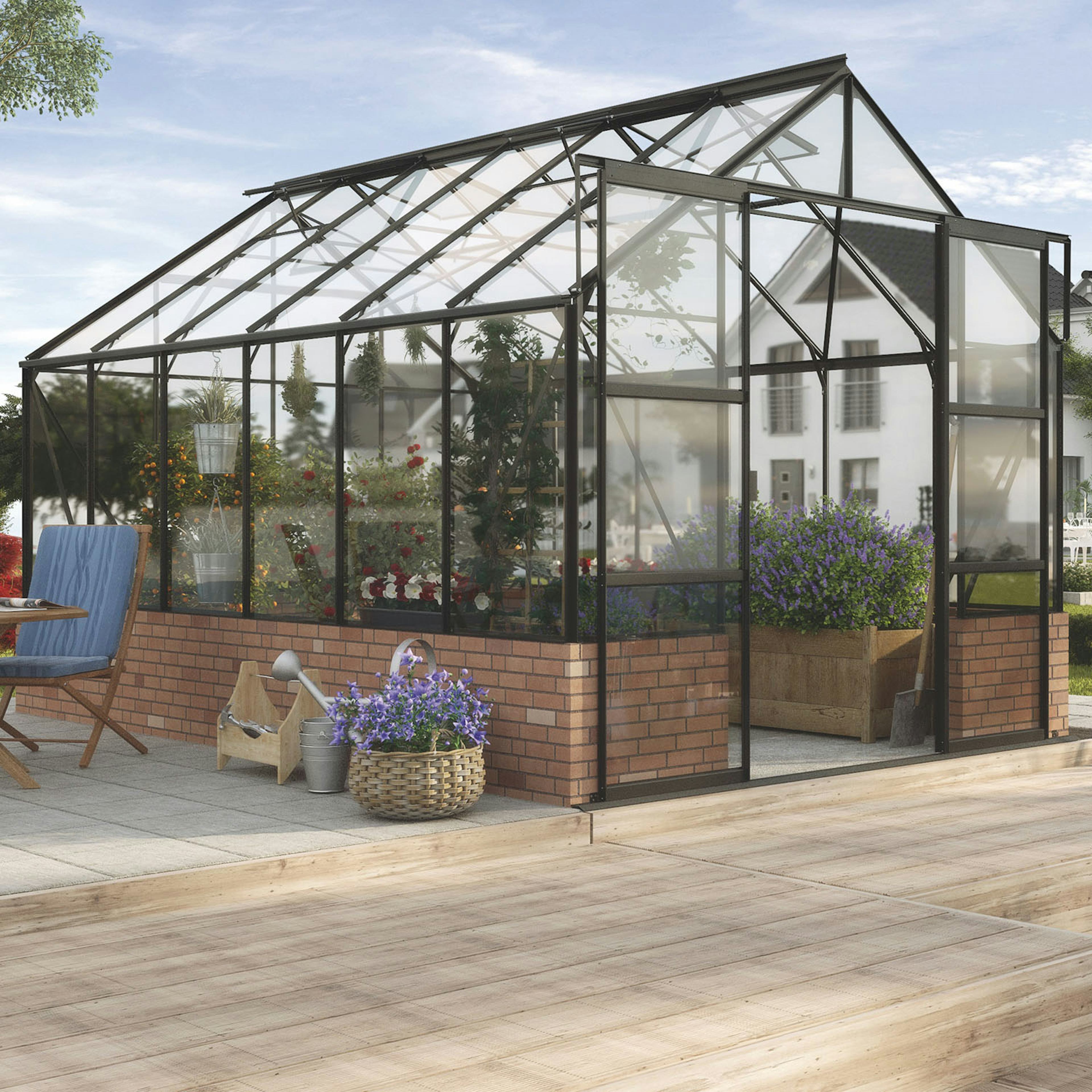 Växthus På Mur Vitavia Cassandra 9,9 kvm med Toppdekor Svart