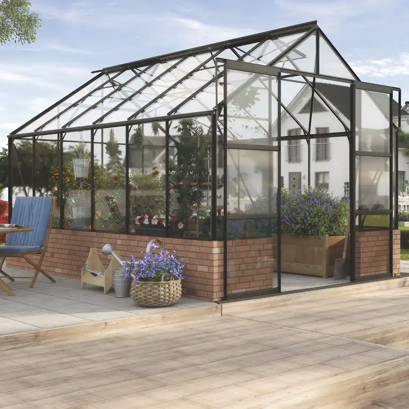Växthus På Mur Vitavia Cassandra 9,9 kvm med Toppdekor Svart