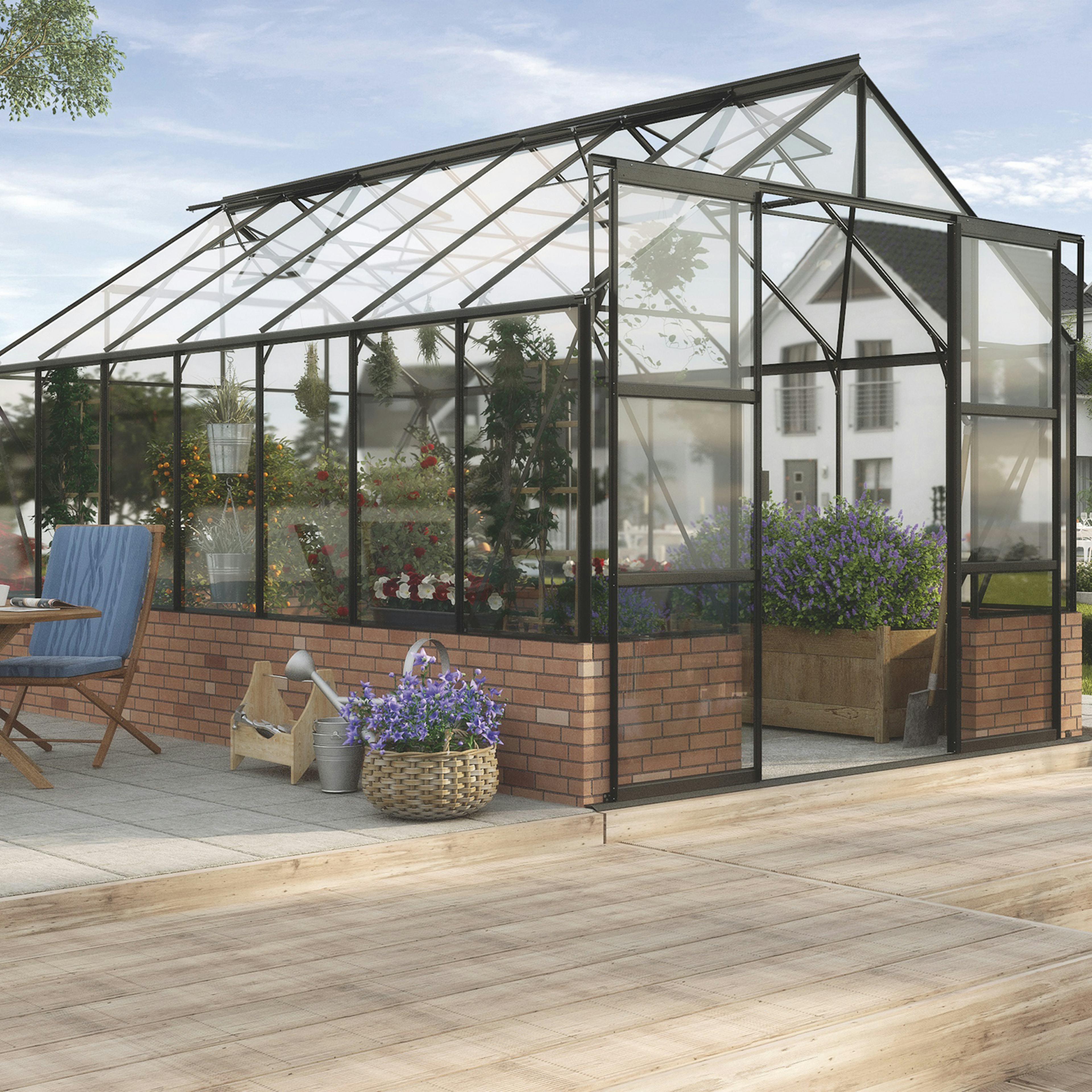 Växthus På Mur Vitavia Cassandra 11,5 kvm med Toppdekor Svart