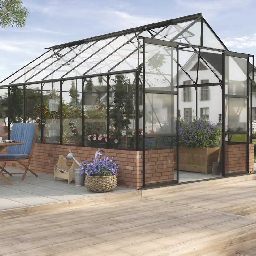 Växthus På Mur Vitavia Cassandra 11,5 kvm med Toppdekor Svart