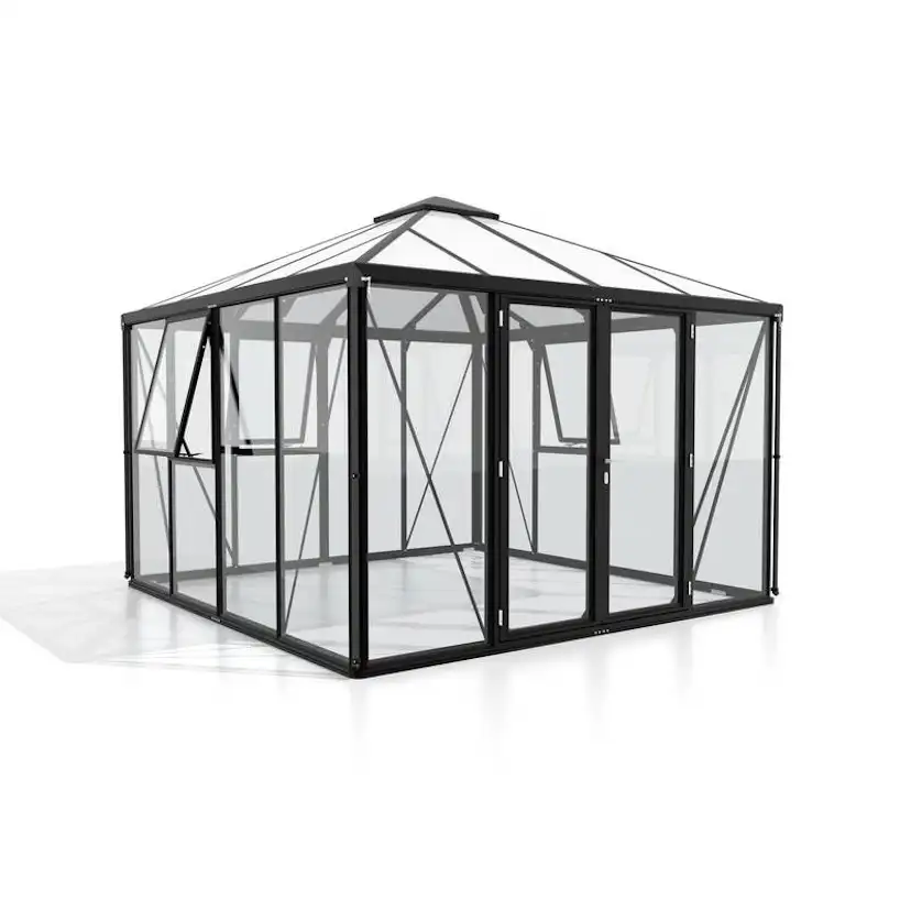 Växthus Vitavia Fortuna Svart Aluminiumstomme med UV-Skyddade Polykarbonatfönster & Härdat Glas, 10,2 m²