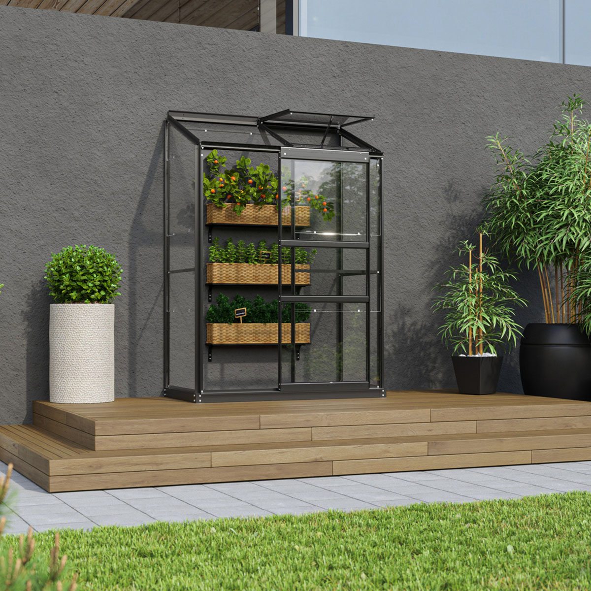 Litet Växthus Vitavia Ida 900 med Sockel och Delat Glas