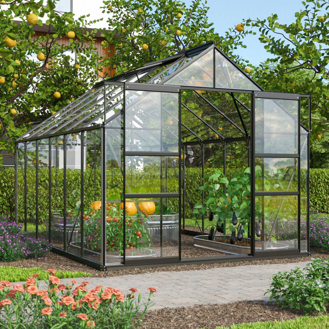 Växthus Vitavia Mars 9900 Svart 3mm Delat Glas Med Sockel