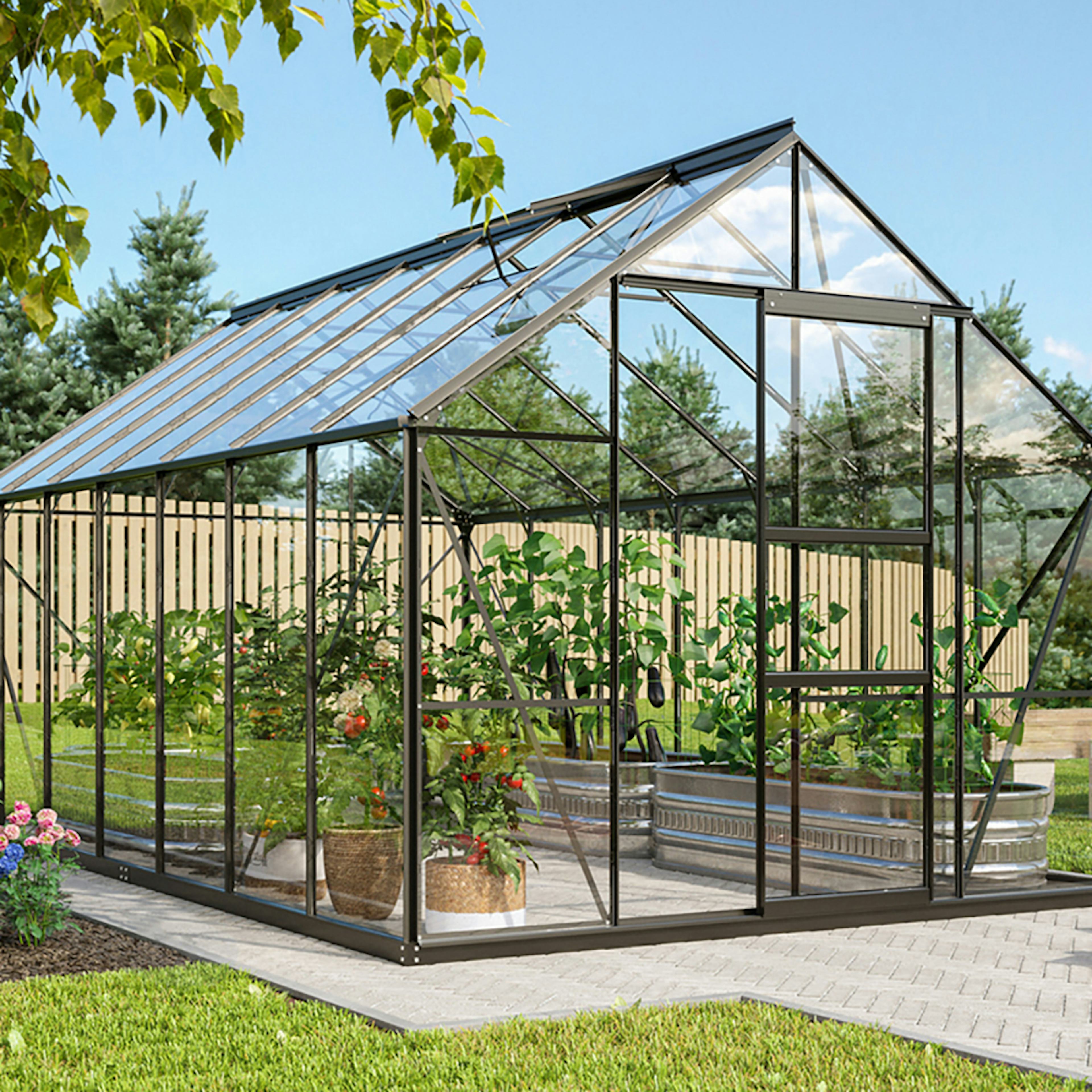 Växthus Vitavia Merkur 11500 3mm Härdat Glas Svart Med Sockel