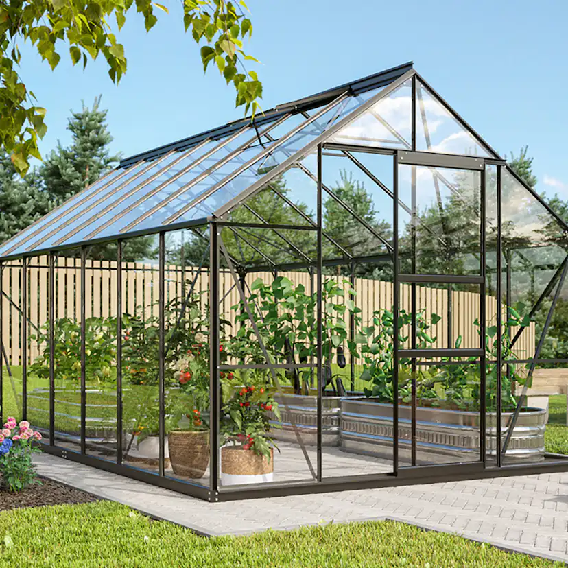 Växthus Vitavia Merkur 11500 3mm Härdat Glas Svart Med Sockel