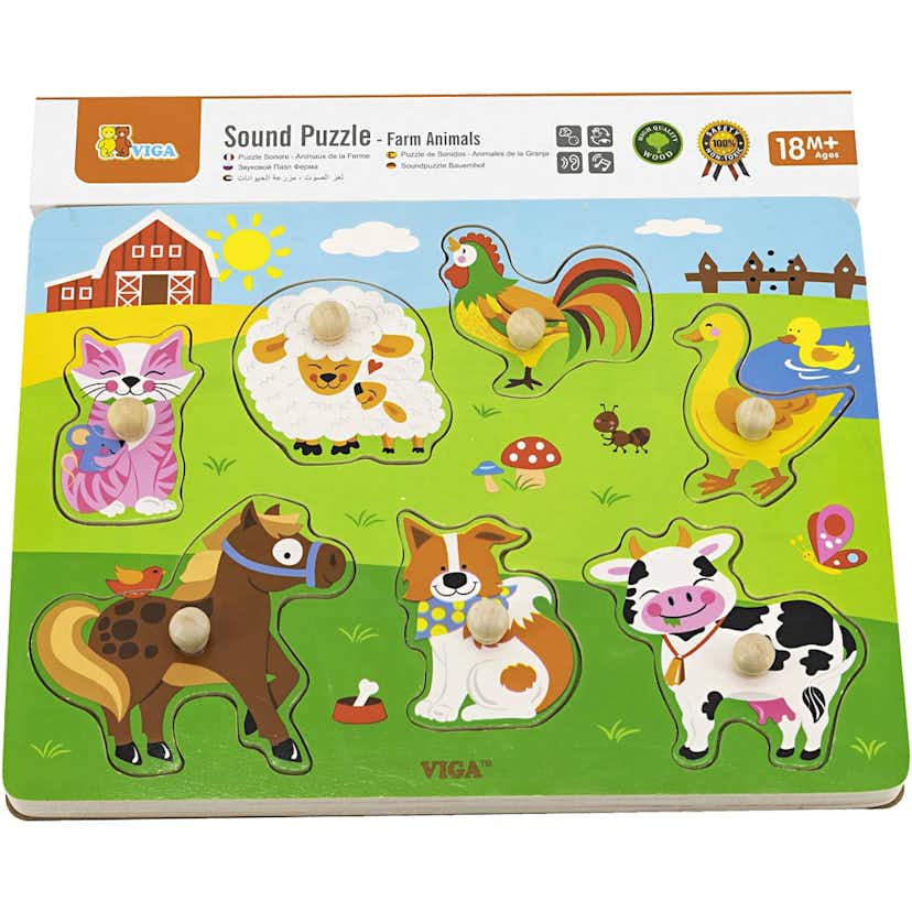 Träpussel Creativ Company VIGA Bondgårdsdjur med Ljud