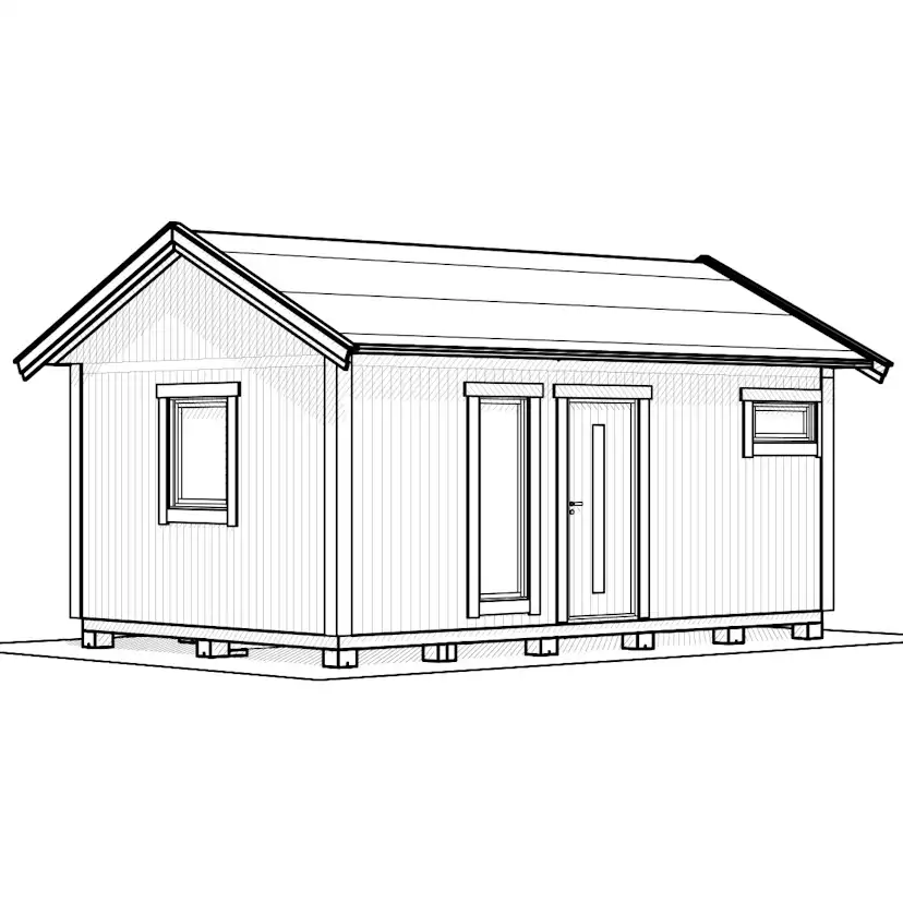 Attefallshus Vibostugan Njuta 25-2 24,3 m² Trähus med Sadeltak