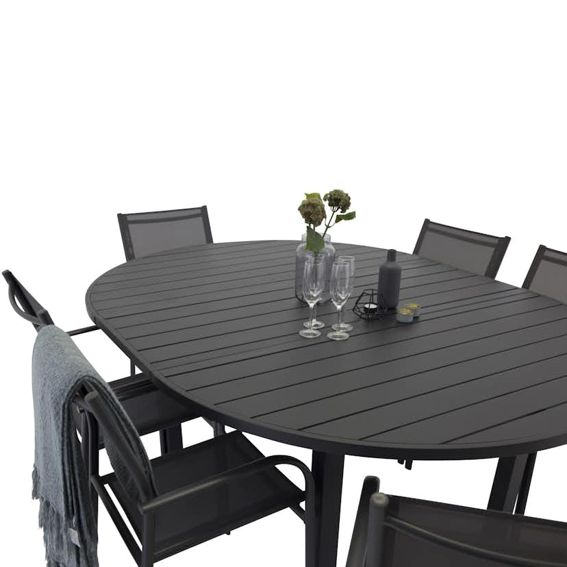 Utebord Venture Home Marbella Förlängningsbart Aluminiumbord, Ovalt Ø 140 cm Svart