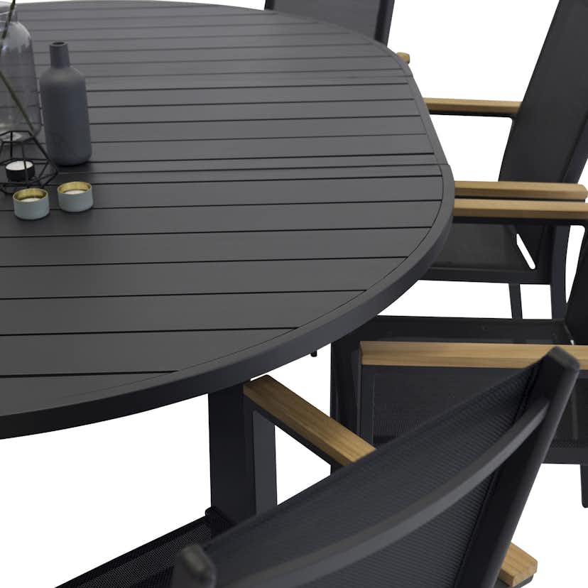 Utebord Venture Home Marbella Förlängningsbart Aluminiumbord, Ovalt Ø 140 cm Svart