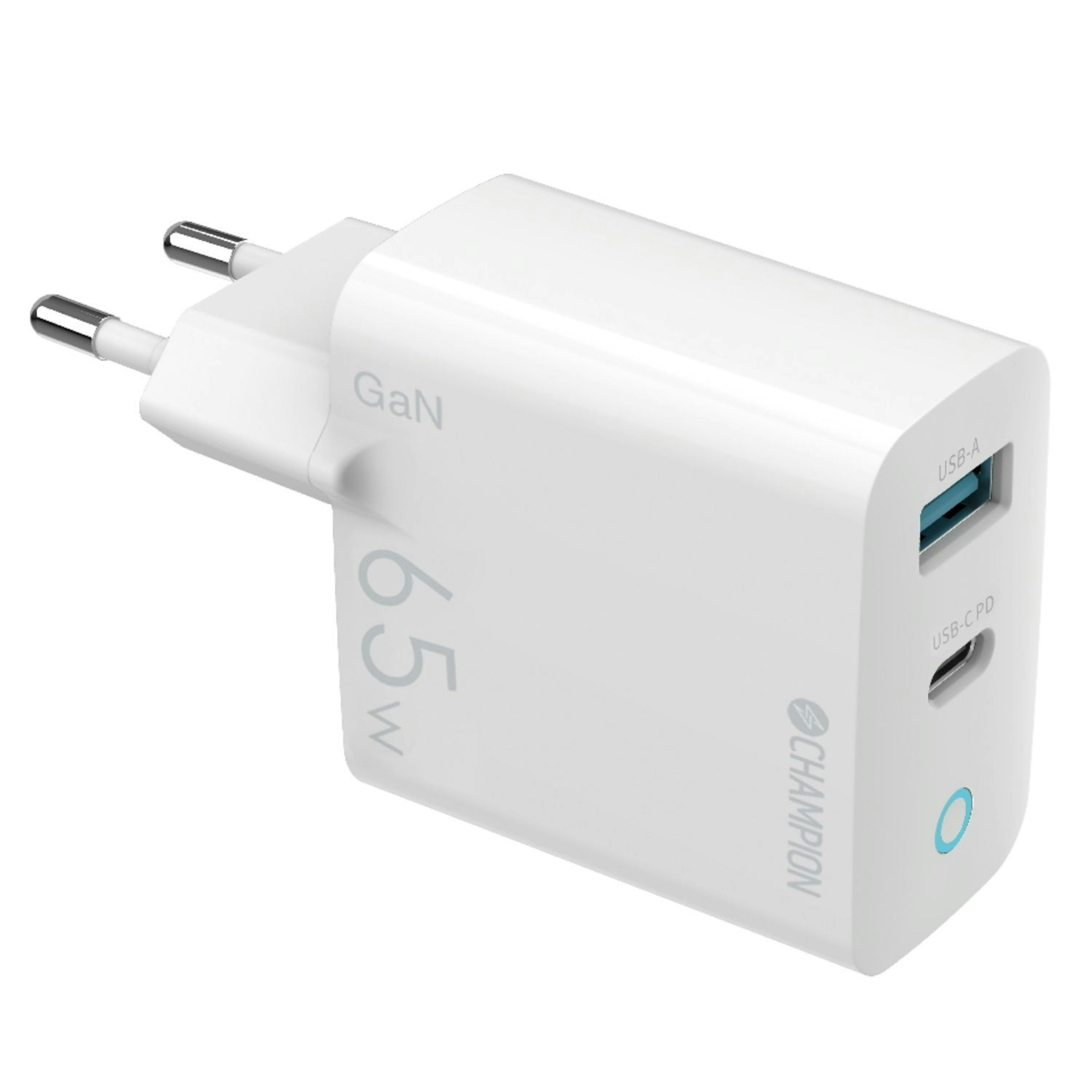 Laddare Champion 65W GaN QC/PD Vit