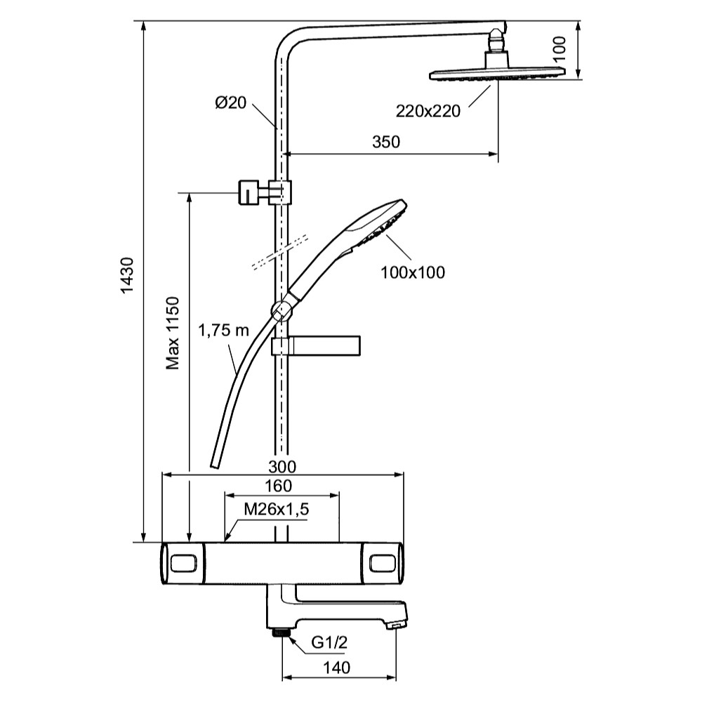 Takduschset FM Mattsson Siljan LF med Badkarsblandare