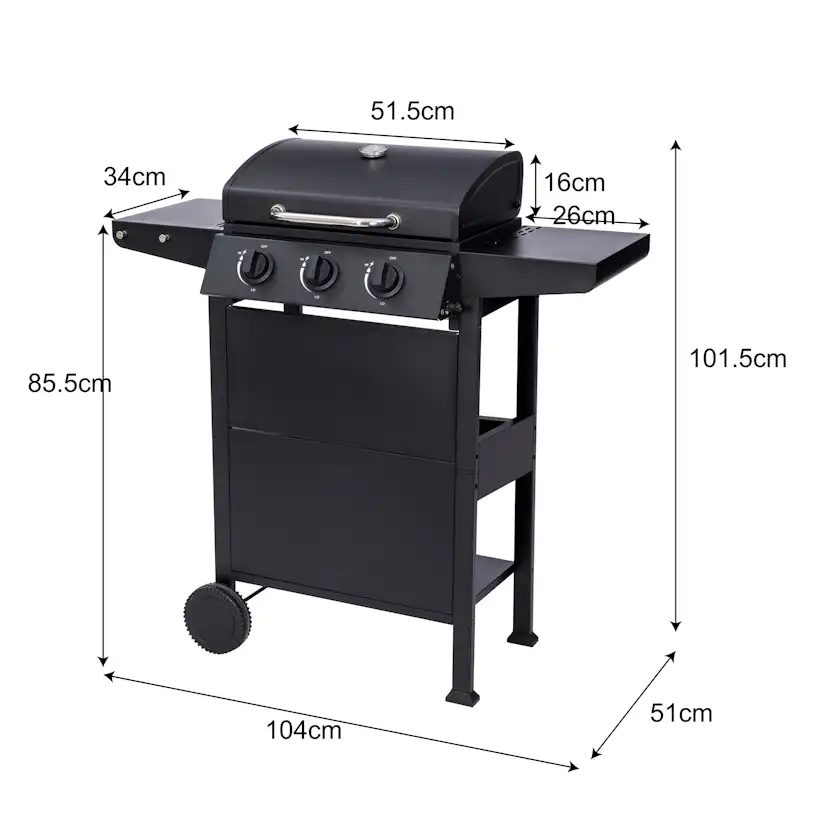 Gasolgrill Dose Barbeque Svart Med 3 Brännare