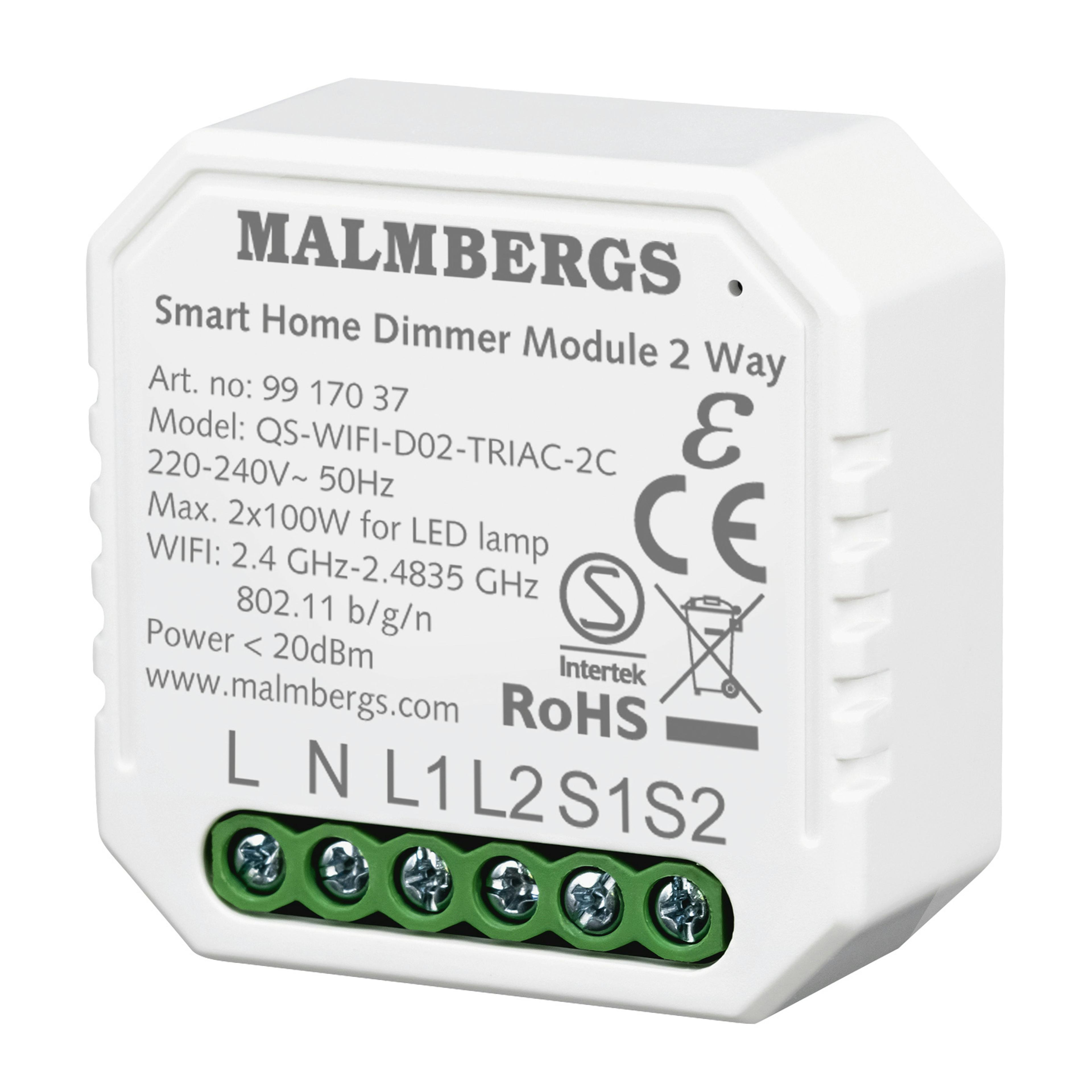 Wifi Dimmer Malmbergs SmartHome 2-kanal Push