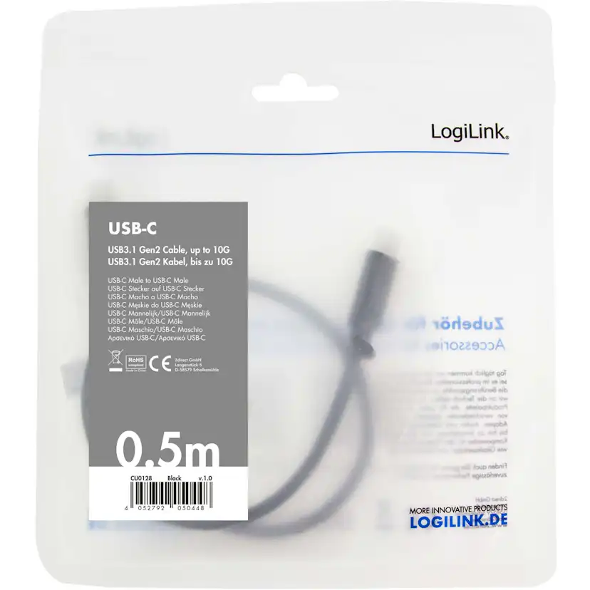 USB-C-kabel LogiLink USB 3.2 Gen2 4K/60Hz 100W 0,5 m