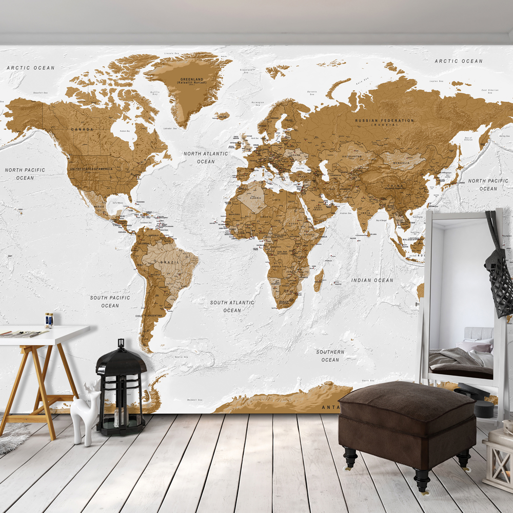 Fototapet Arkiio Självhäftande World Map White Oceans