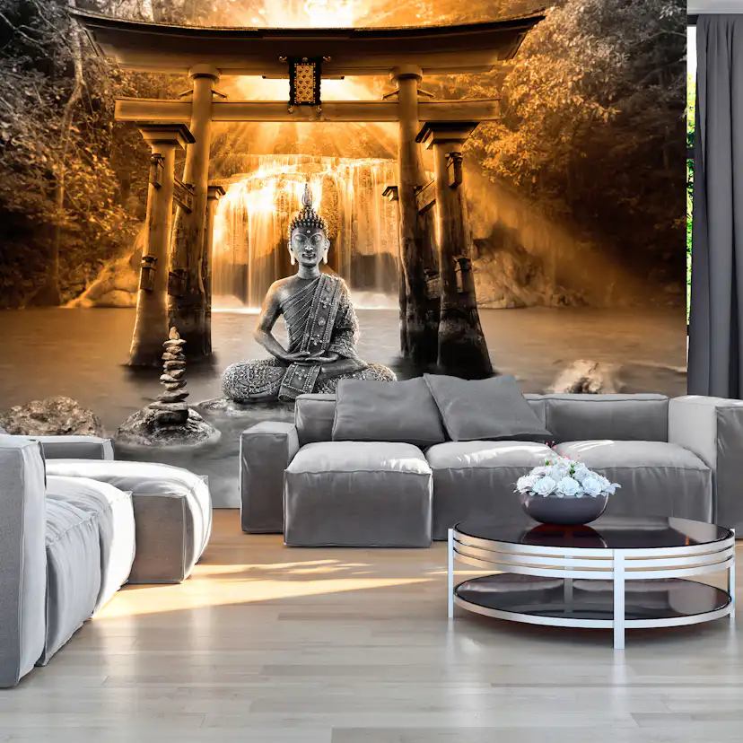 Fototapet Arkiio Självhäftande Buddha Smile Orange