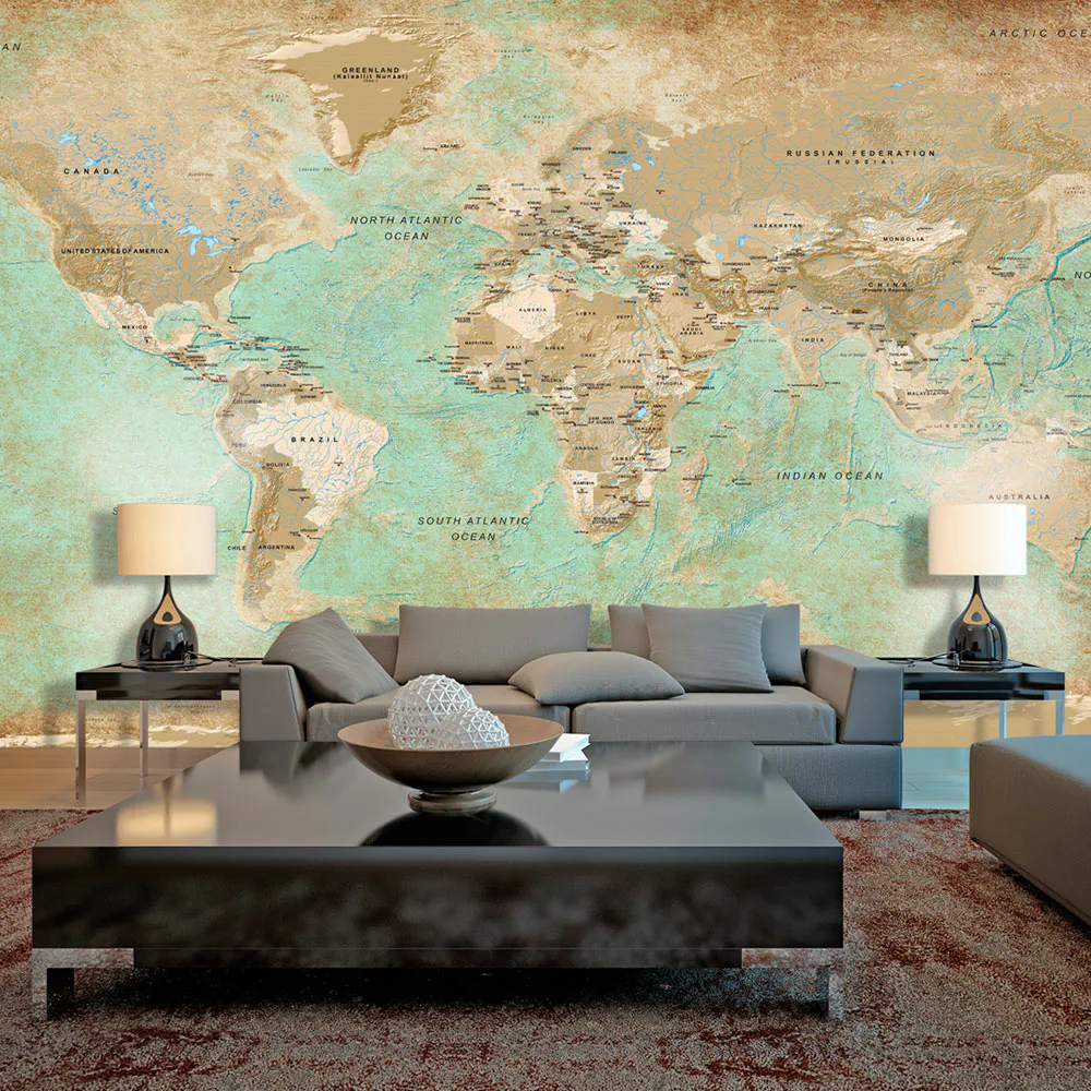 Fototapet XXL Arkiio Turquoise World Map II 500x280 cm