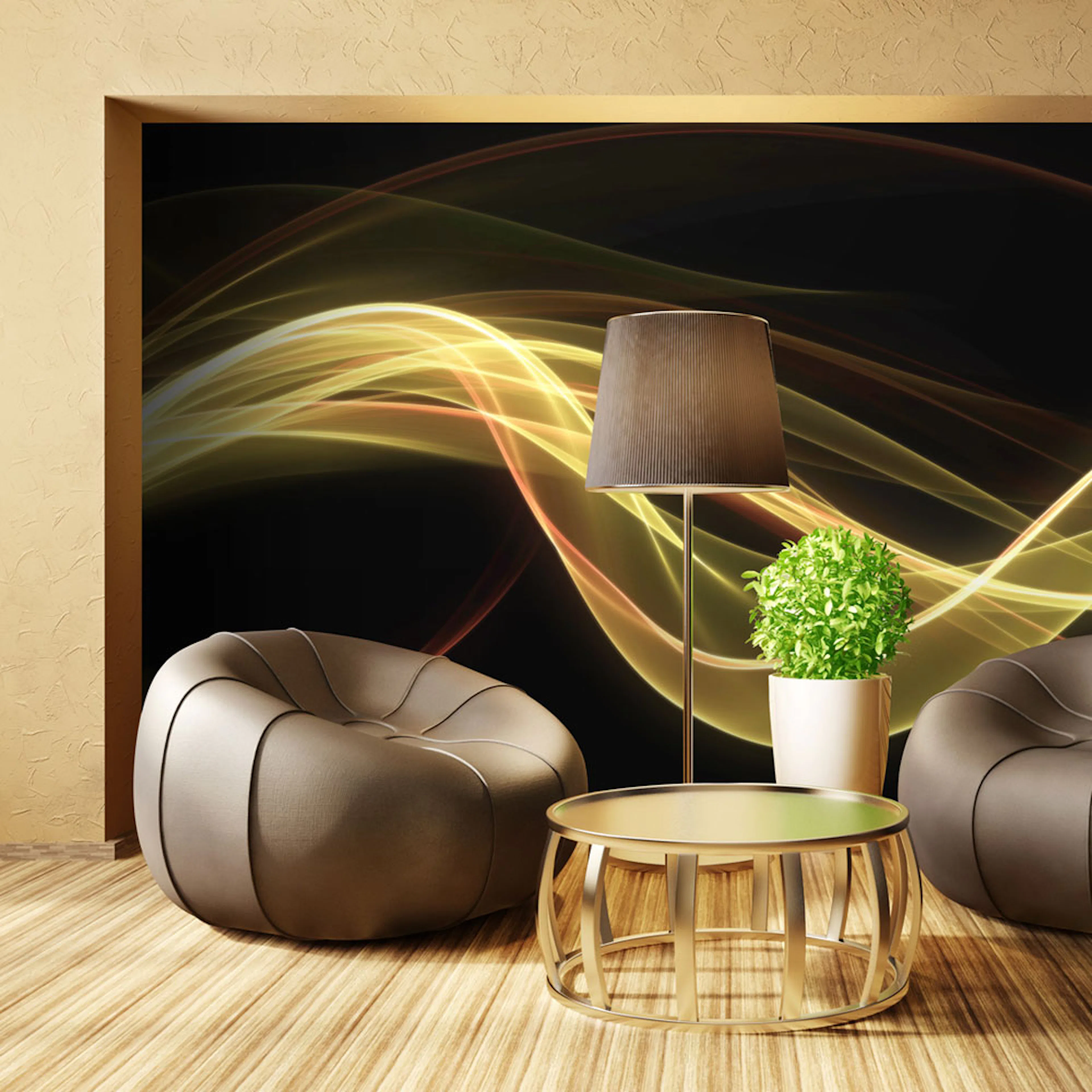 Fototapet Arkiio Gul vågform flyter i mörkret 450x270 cm