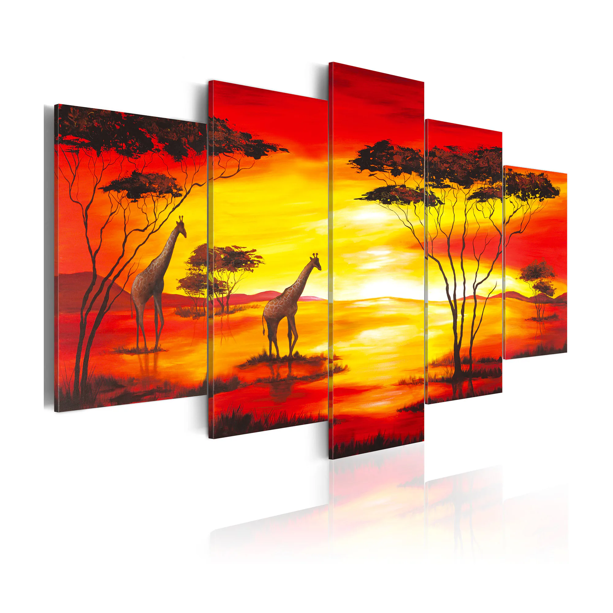 Tavla Arkiio Giraffer I Bakgrunden Med Solnedgång