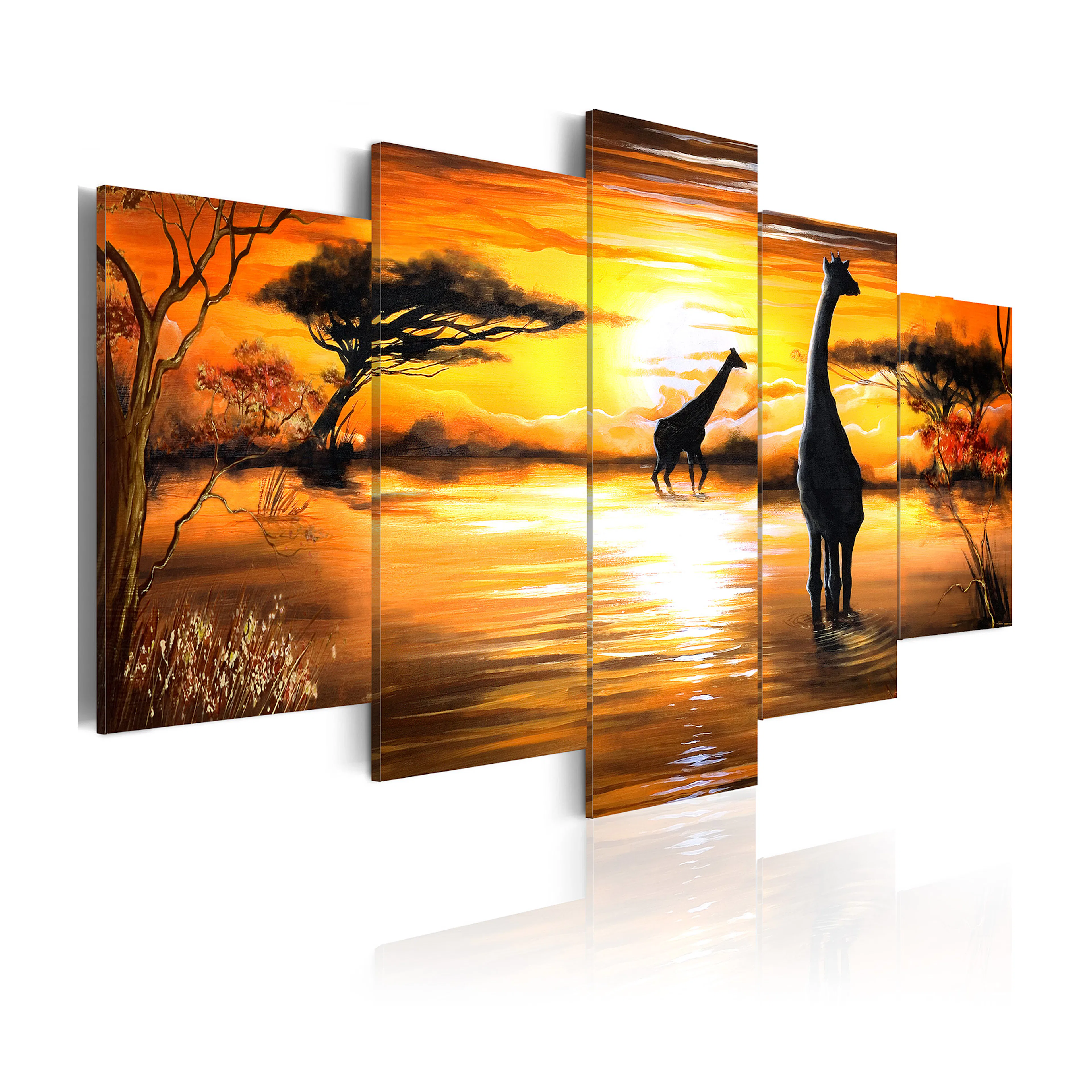 Tavla Arkiio Giraffer På Vattenhål