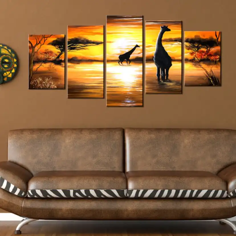 Tavla Arkiio Giraffer På Vattenhål