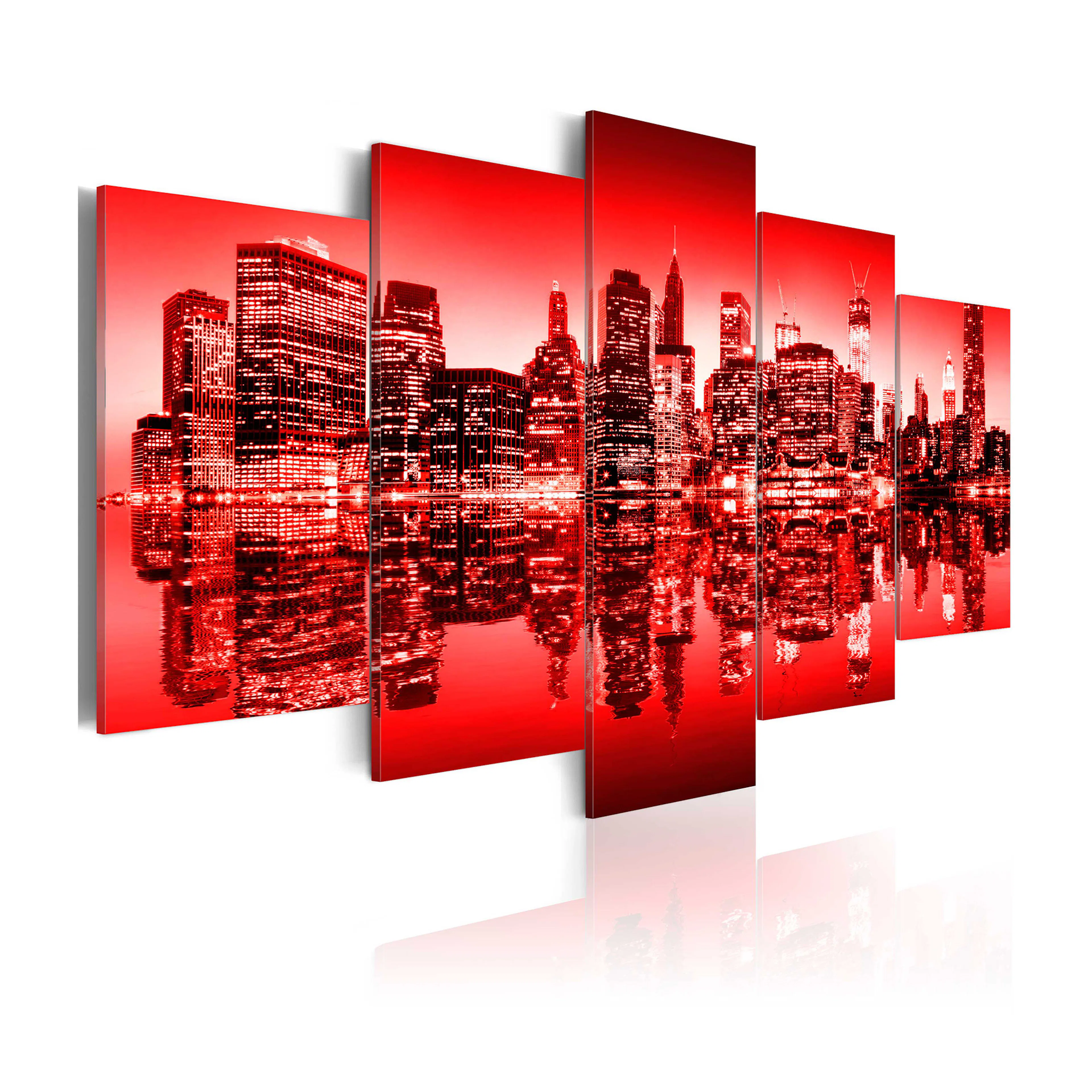 Tavla Arkiio Rött Sken Över New York 5 st