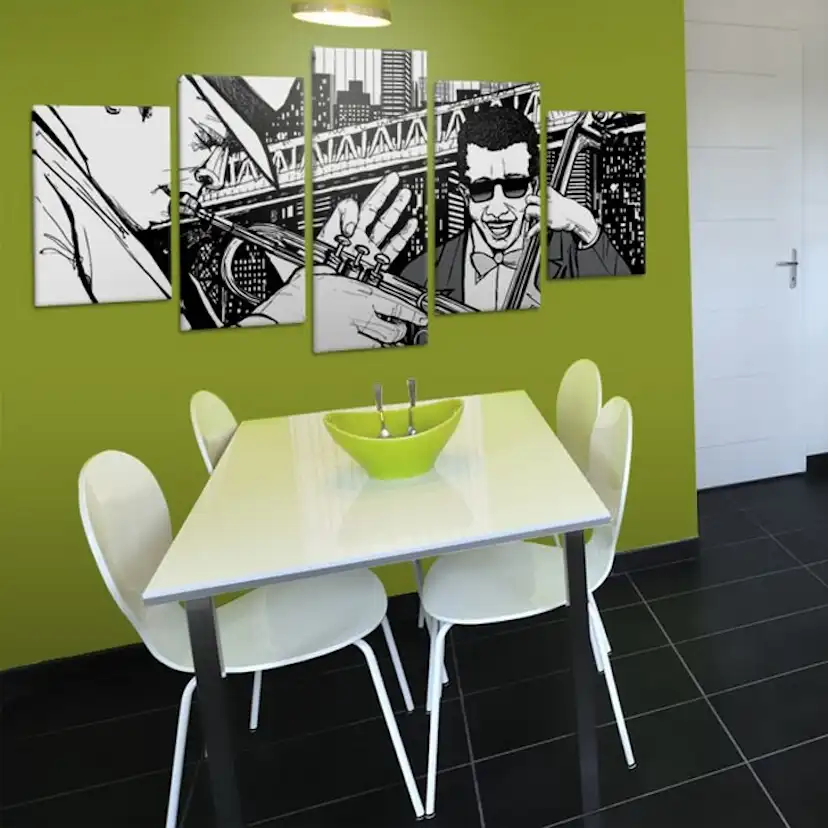 Tavla Arkiio Jazzkonsert På Bakgrunden Av New York Skyskrapor 5 st