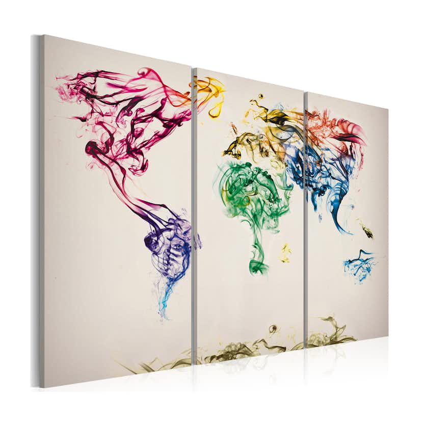 Tavla Arkiio Världskartan Färgad Rök Spår Triptych